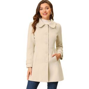 Peter Pan Collar Single Breasted Winter Outwear Buttoned Long Coat Beige